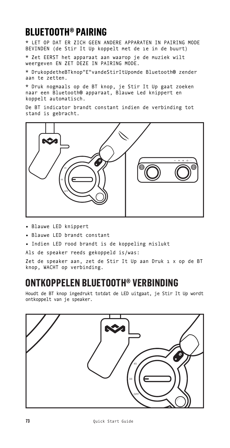 Bluetooth® pairing, Ontkoppelen bluetooth® verbinding | House of Marley Stir It Up Semi-Automatic Two-Speed Turntable with Bluetooth & USB User Manual | Page 74 / 91