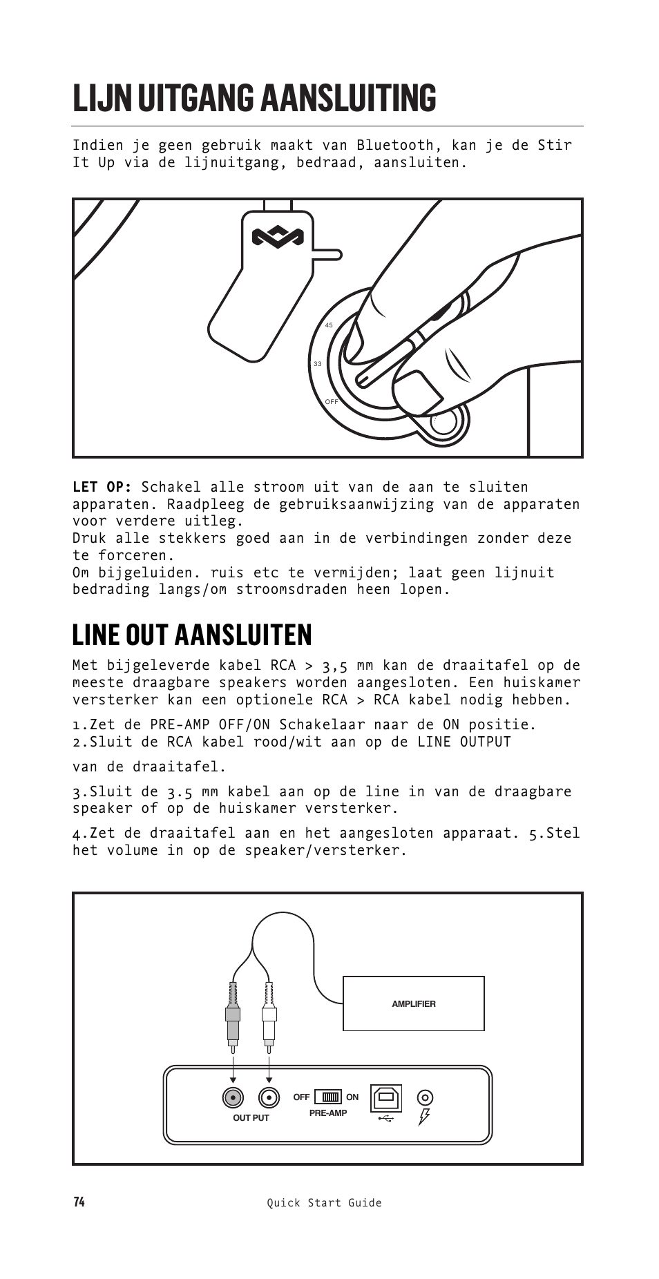 Lijn uitgang aansluiting, Line out aansluiten | House of Marley Stir It Up Semi-Automatic Two-Speed Turntable with Bluetooth & USB User Manual | Page 75 / 91