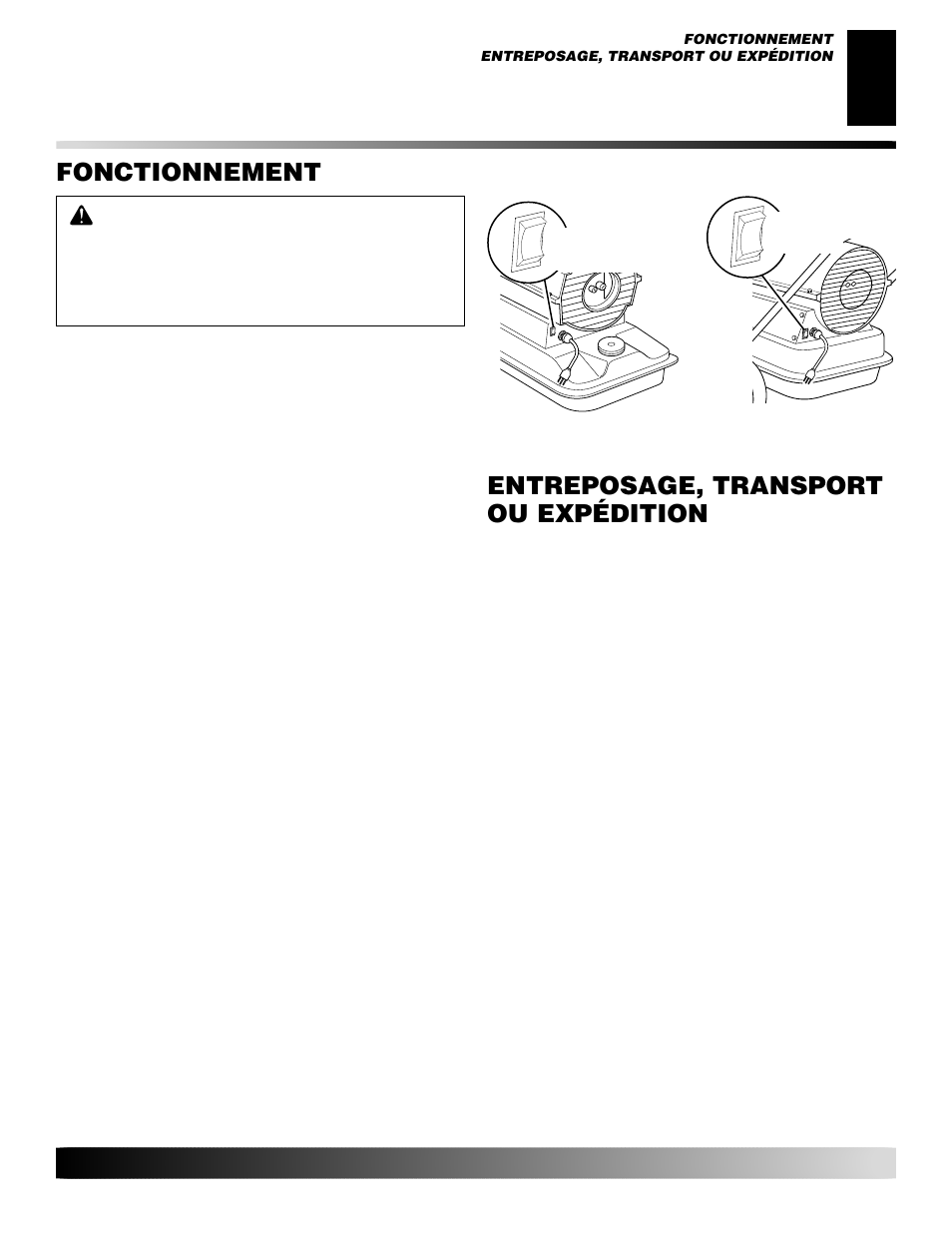 Fonctionnement, Entreposage, transport ou expédition | Desa GK30 User Manual | Page 53 / 94