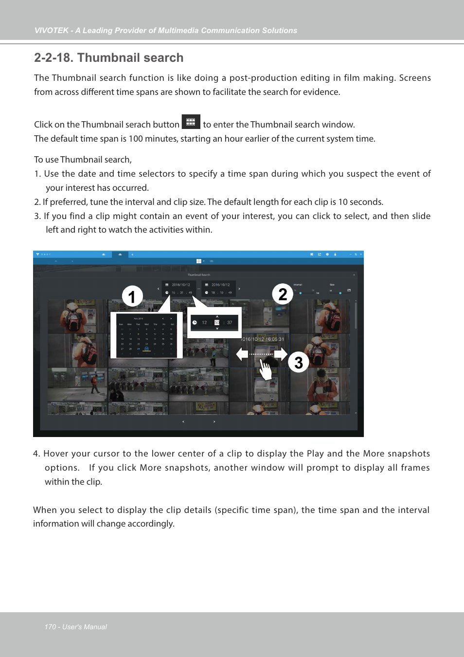 2-18. thumbnail search | Vivotek NR9682-v2 64-Channel NVR (No HDD) User Manual | Page 170 / 296