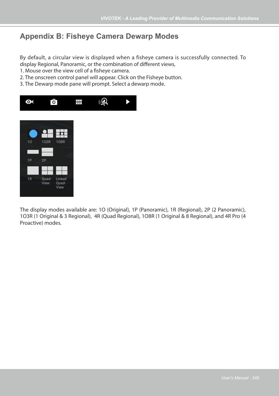 Appendix b: fisheye camera dewarp modes | Vivotek NR9682-v2 64-Channel NVR (No HDD) User Manual | Page 249 / 296