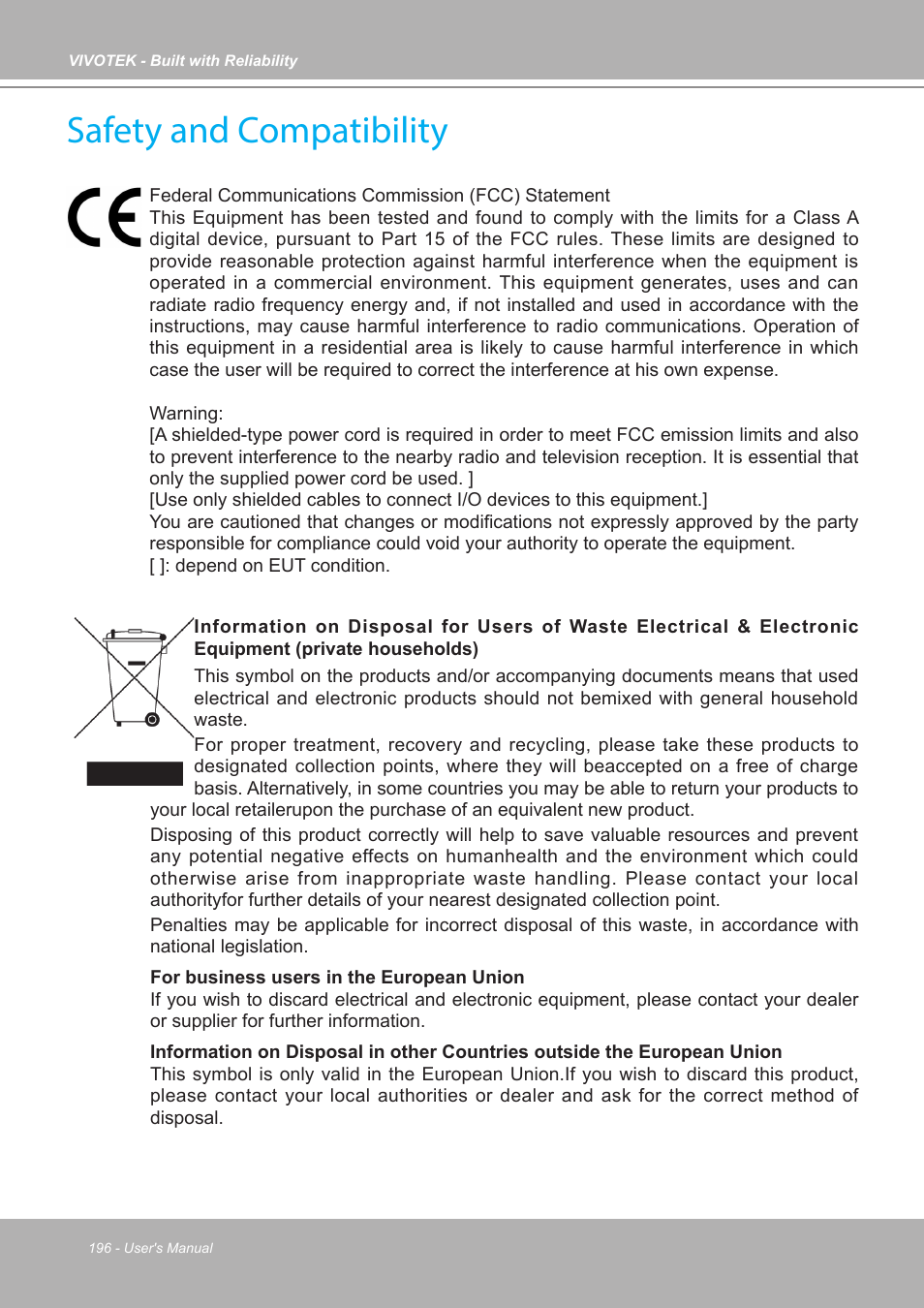 Safety and compatibility | Vivotek ND9542P 32-Channel 4K UHD NVR (No HDD) User Manual | Page 196 / 197