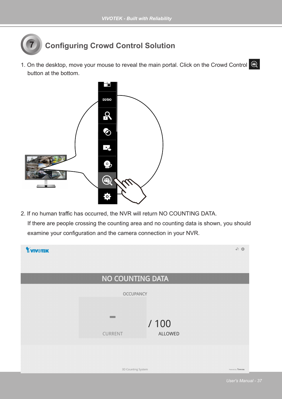 Configuring crowd control solution, Vivotek - built with reliability | Vivotek ND9542P 32-Channel 4K UHD NVR (No HDD) User Manual | Page 37 / 197