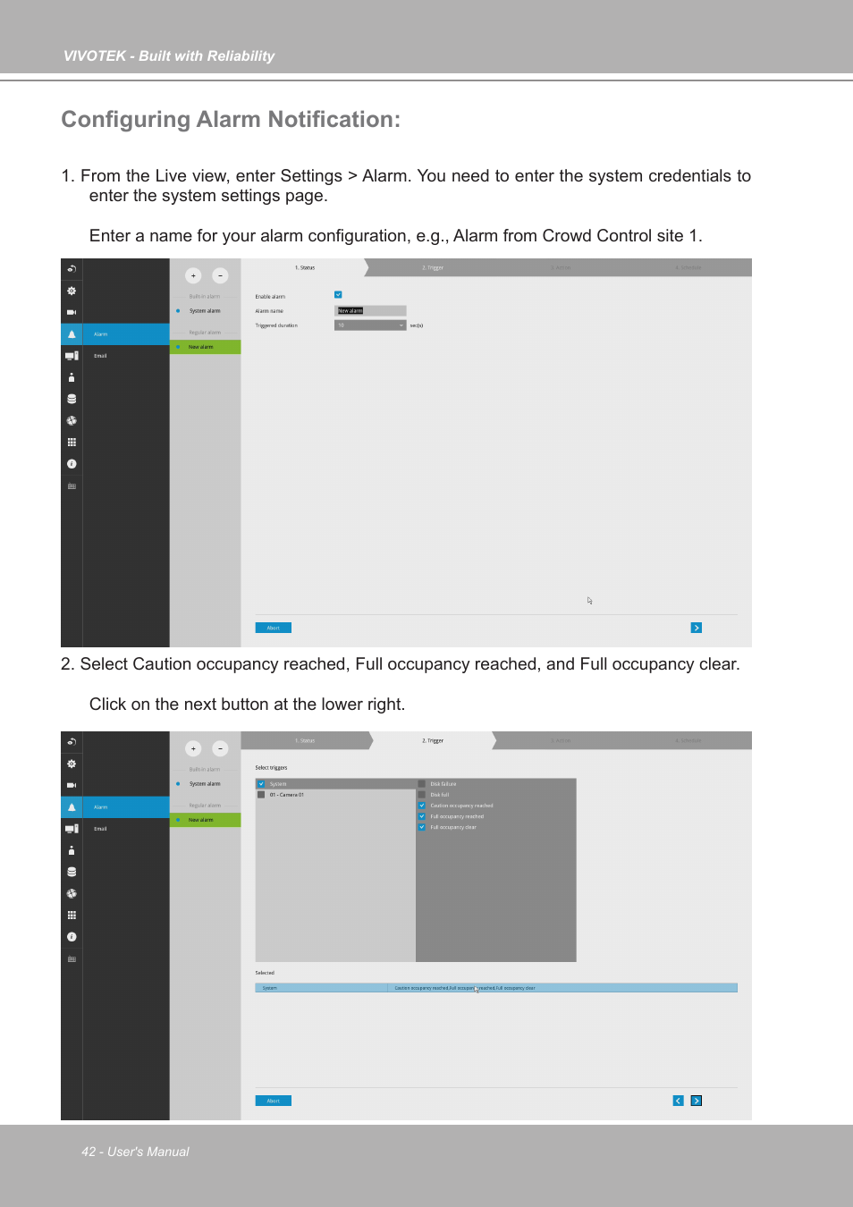 Configuring alarm notification | Vivotek ND9542P 32-Channel 4K UHD NVR (No HDD) User Manual | Page 42 / 197