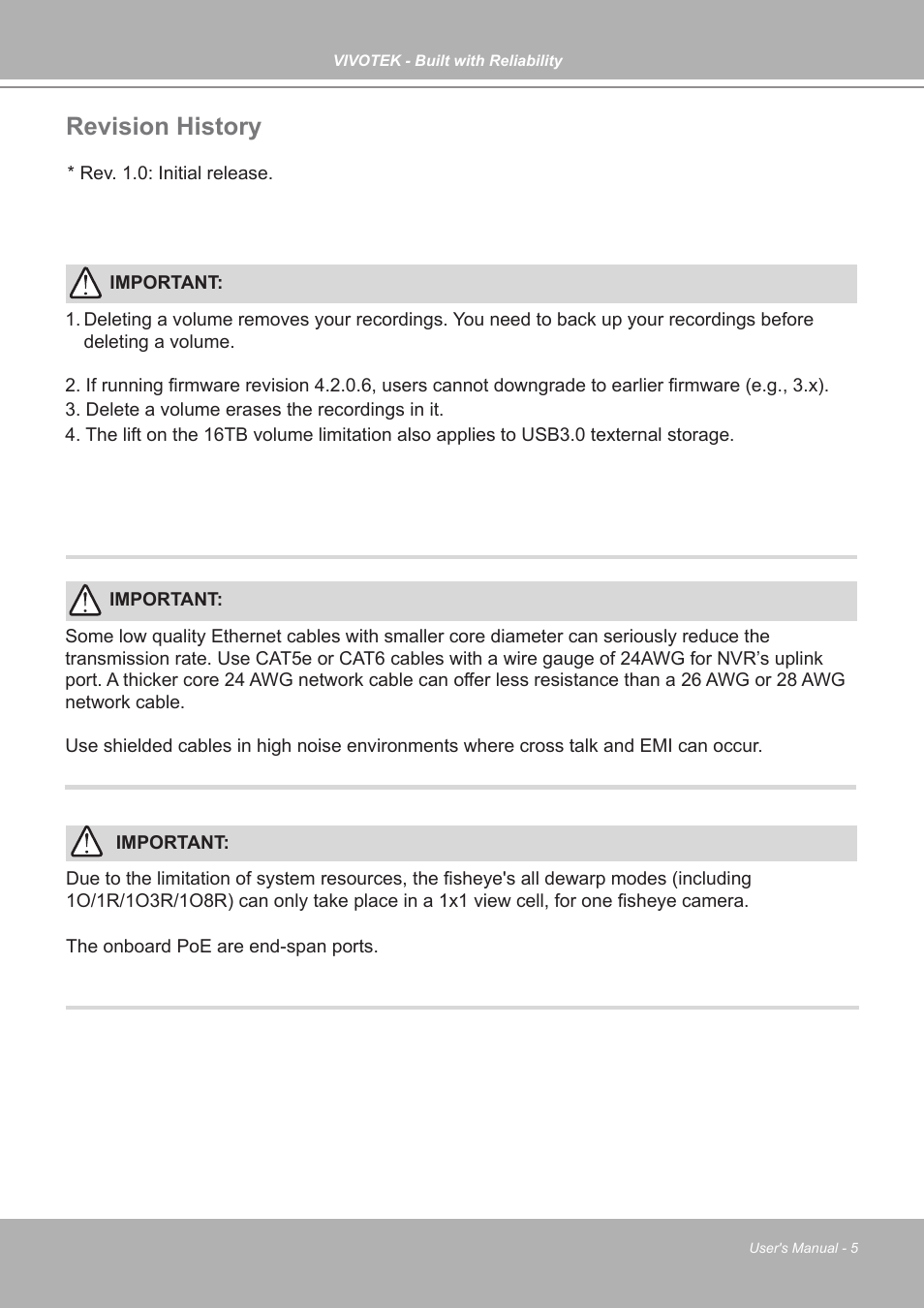 Revision history | Vivotek ND9542P 32-Channel 4K UHD NVR (No HDD) User Manual | Page 5 / 197