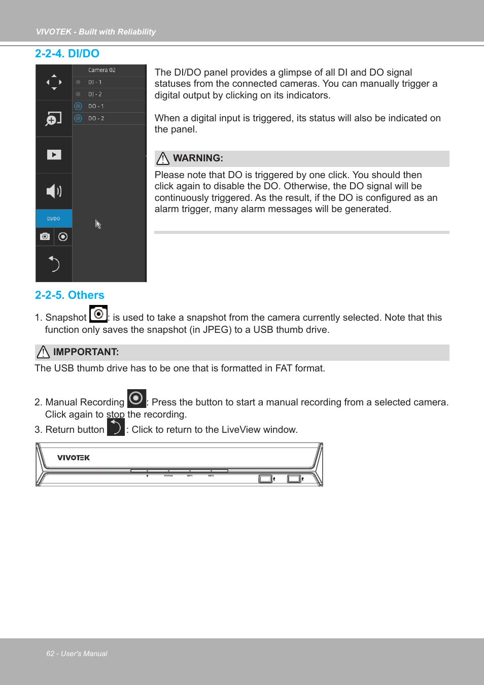 2-4. di/do, 2-5. others, 2-4. di/do 2-2-5. others | Vivotek ND9542P 32-Channel 4K UHD NVR (No HDD) User Manual | Page 62 / 197