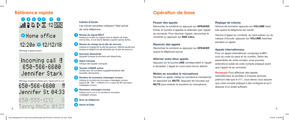Référence rapide opération de base | ooma Telo VoIP Phone System with DP1-T Wireless Desk Phone (Black) User Manual | Page 13 / 16