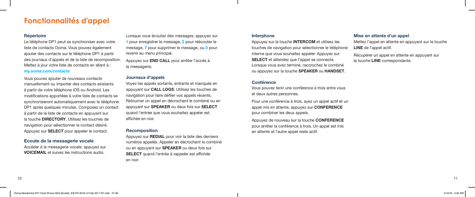 Fonctionnalités d’appel | ooma Telo VoIP Phone System with DP1-T Wireless Desk Phone (Black) User Manual | Page 14 / 16