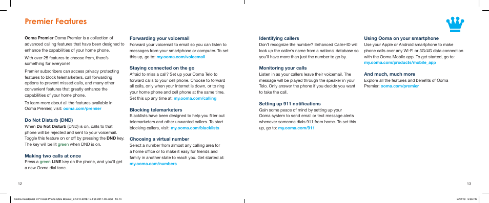 Premier features | ooma Telo VoIP Phone System with DP1-T Wireless Desk Phone (Black) User Manual | Page 7 / 16