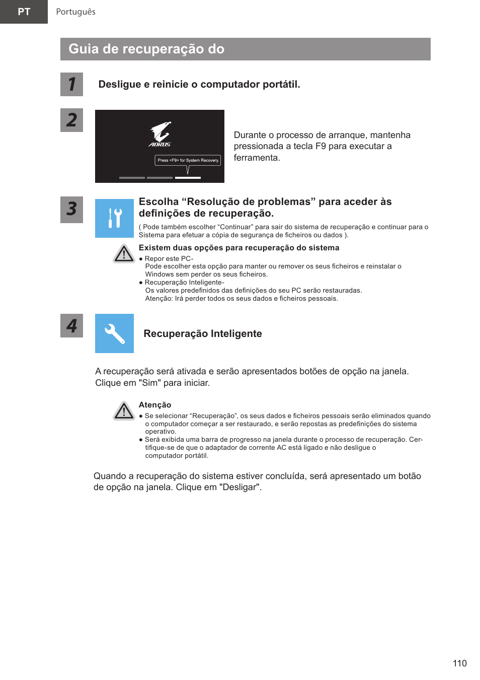 Guia de recuperação do | GIGABYTE 15.6" AORUS 15 Gaming Notebook (Black) User Manual | Page 110 / 154