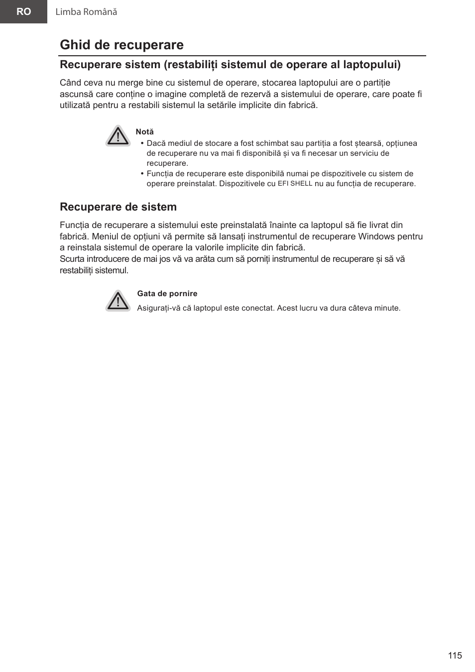 Ghid de recuperare, Recuperare de sistem | GIGABYTE 15.6" AORUS 15 Gaming Notebook (Black) User Manual | Page 115 / 154