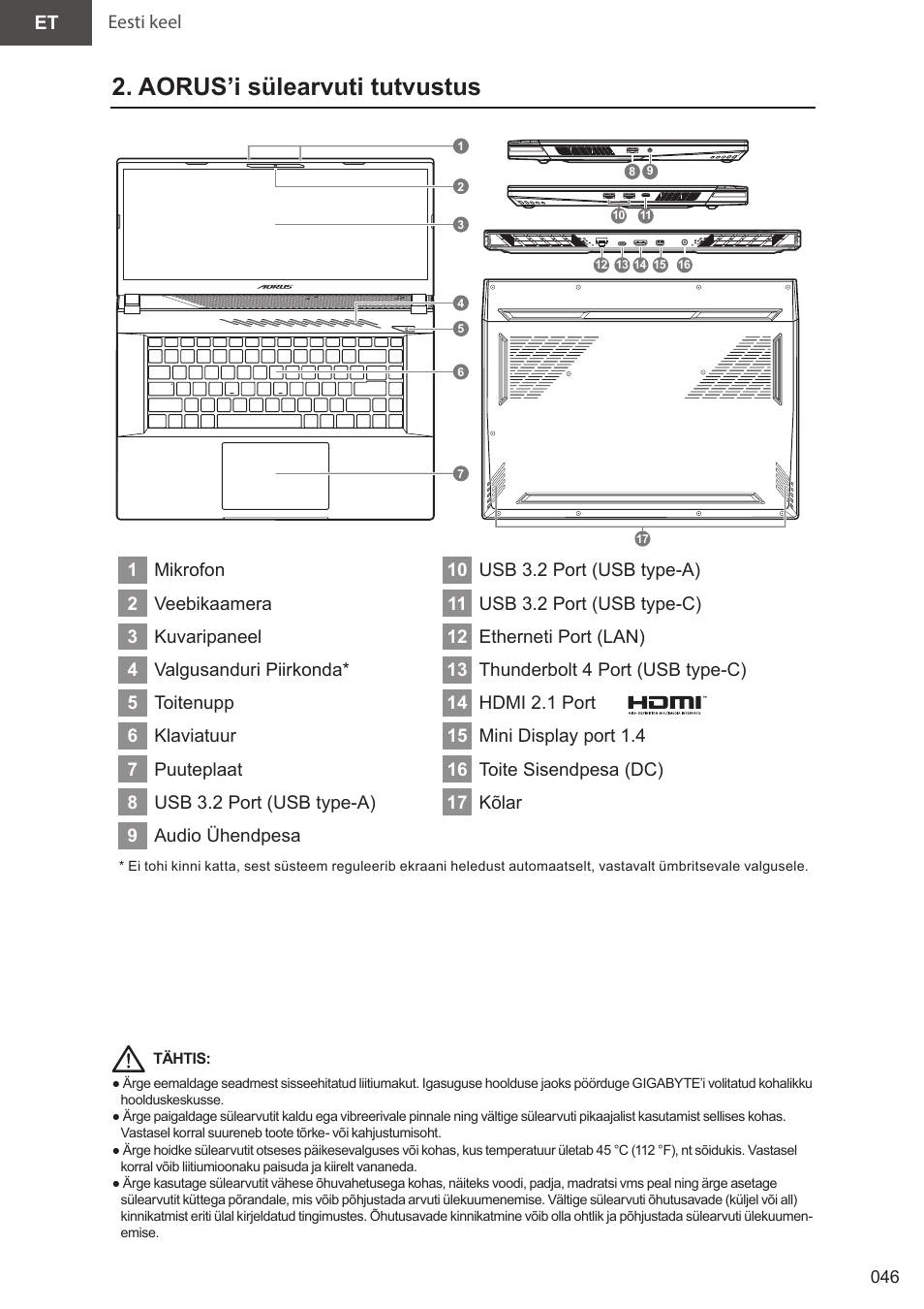 Aorus’i sülearvuti tutvustus | GIGABYTE 15.6" AORUS 15 Gaming Notebook (Black) User Manual | Page 46 / 154