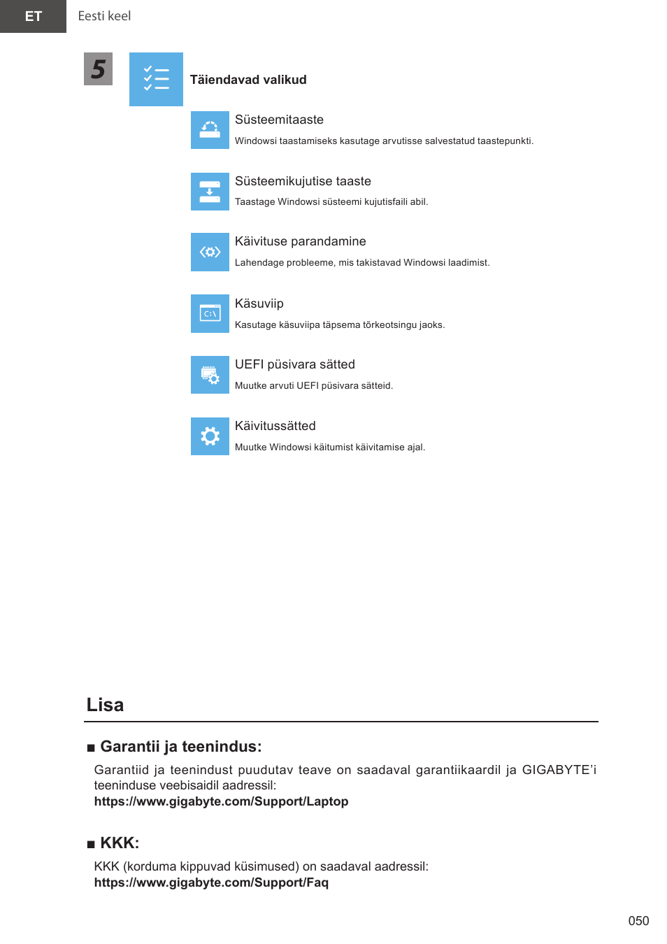 Lisa, Garantii ja teenindus | GIGABYTE 15.6" AORUS 15 Gaming Notebook (Black) User Manual | Page 50 / 154