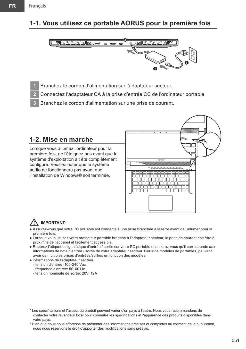 09_aorus 15(x5lbvf)_e-manual_fr_v1.0, 2. mise en marche | GIGABYTE 15.6" AORUS 15 Gaming Notebook (Black) User Manual | Page 51 / 154