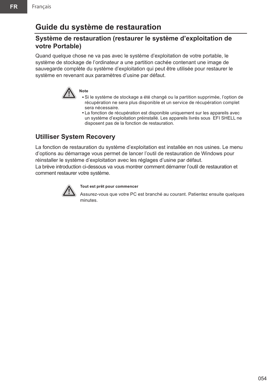 Guide du système de restauration, Utilliser system recovery | GIGABYTE 15.6" AORUS 15 Gaming Notebook (Black) User Manual | Page 54 / 154