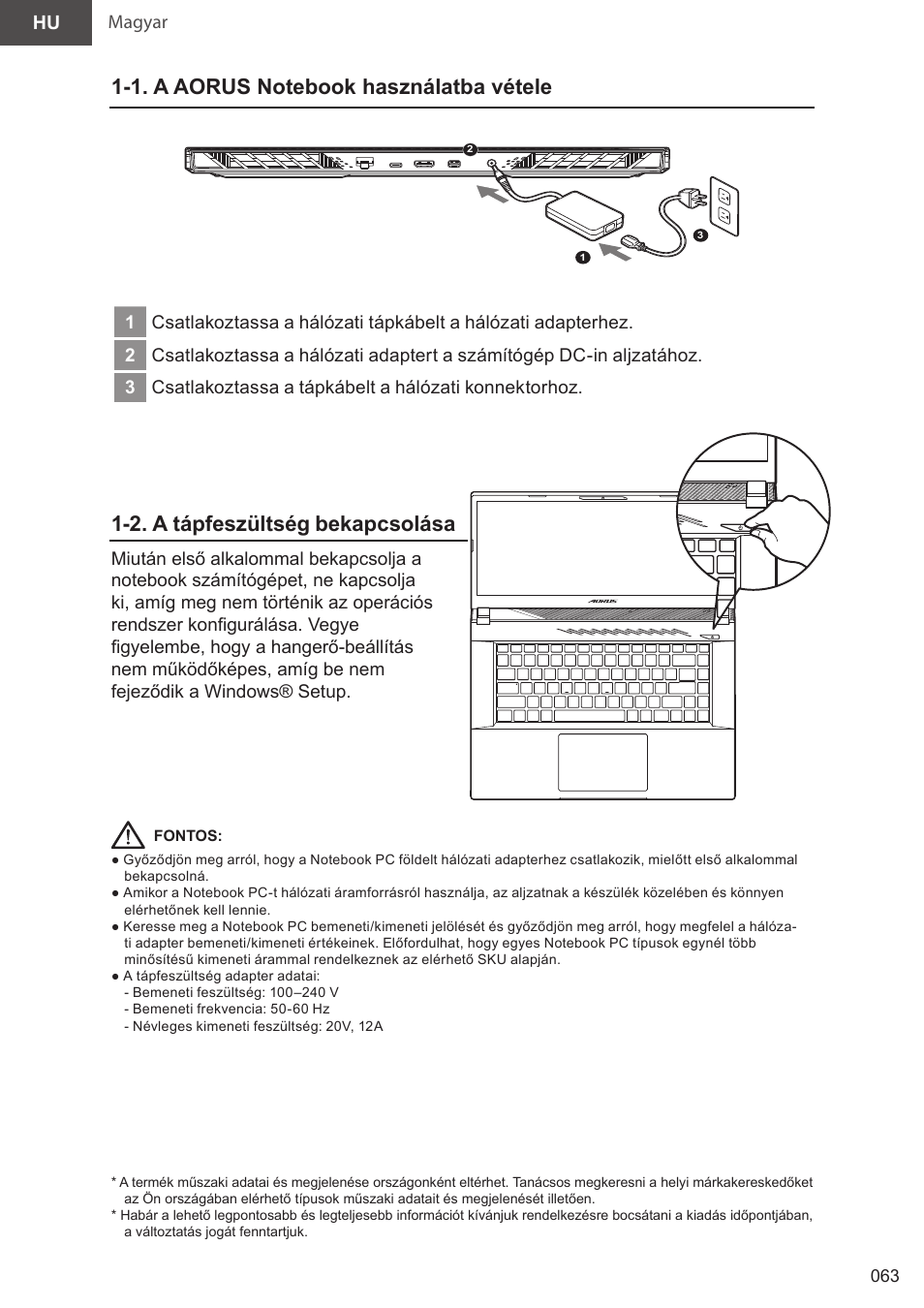 11_aorus 15(x5lbvf)_e-manual_hu_v1.0, 2. a tápfeszültség bekapcsolása | GIGABYTE 15.6" AORUS 15 Gaming Notebook (Black) User Manual | Page 63 / 154