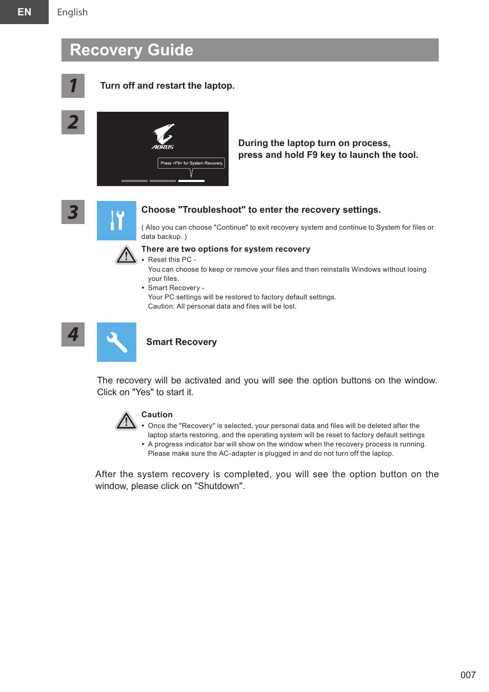 Recovery guide | GIGABYTE 15.6" AORUS 15 Gaming Notebook (Black) User Manual | Page 7 / 154