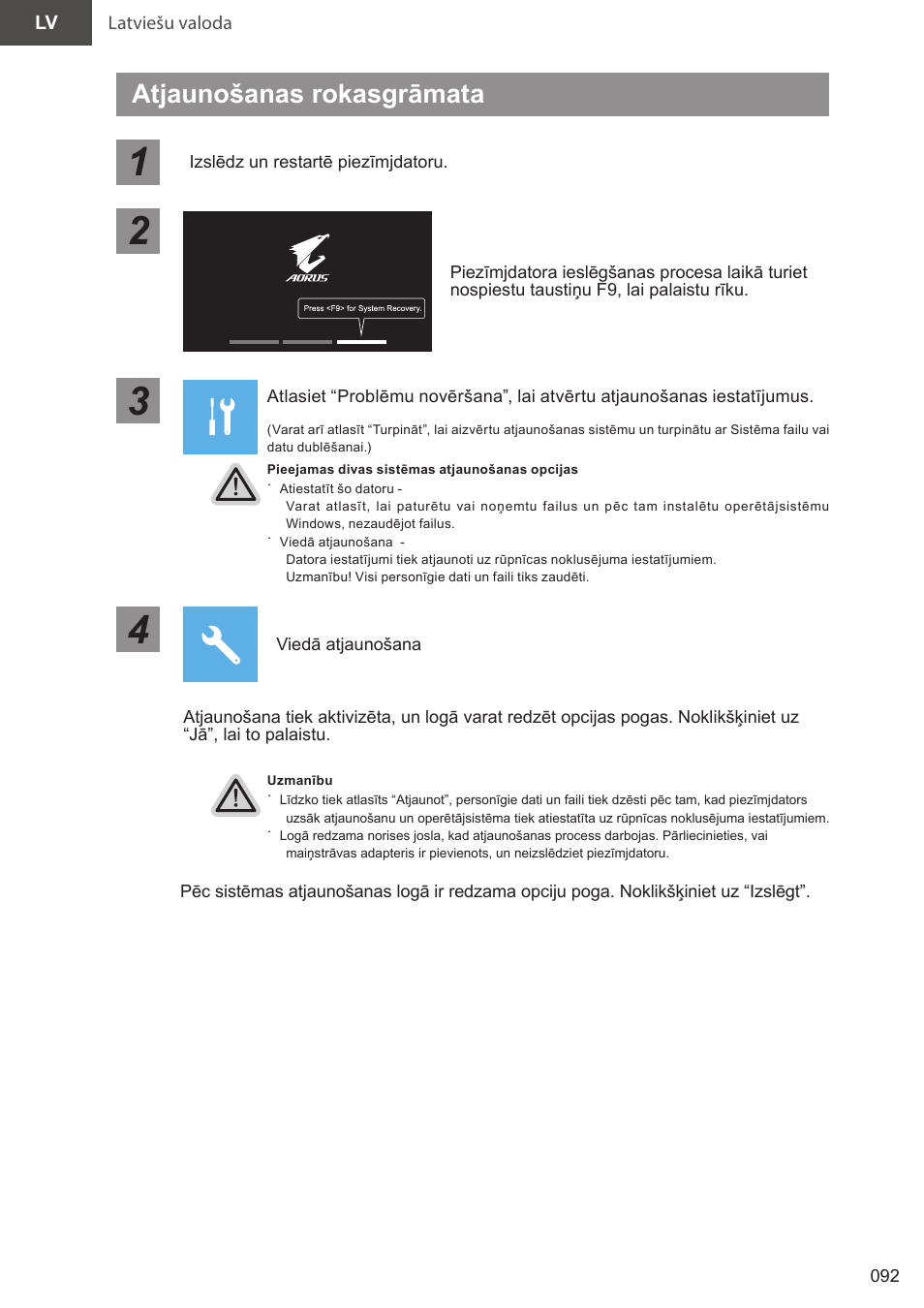 Atjaunošanas rokasgrāmata | GIGABYTE 15.6" AORUS 15 Gaming Notebook (Black) User Manual | Page 92 / 154