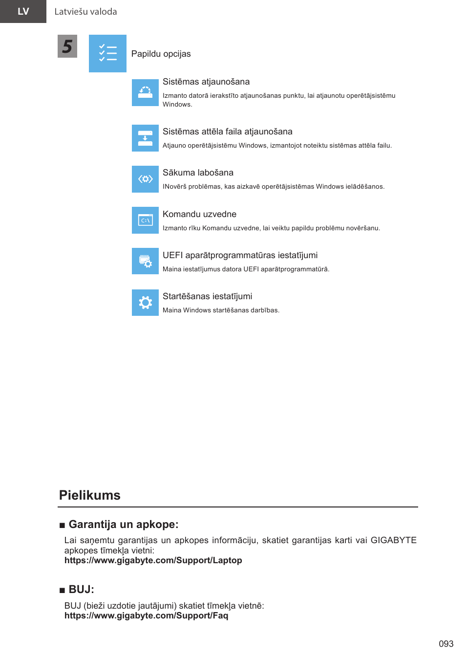 Pielikums, Garantija un apkope | GIGABYTE 15.6" AORUS 15 Gaming Notebook (Black) User Manual | Page 93 / 154