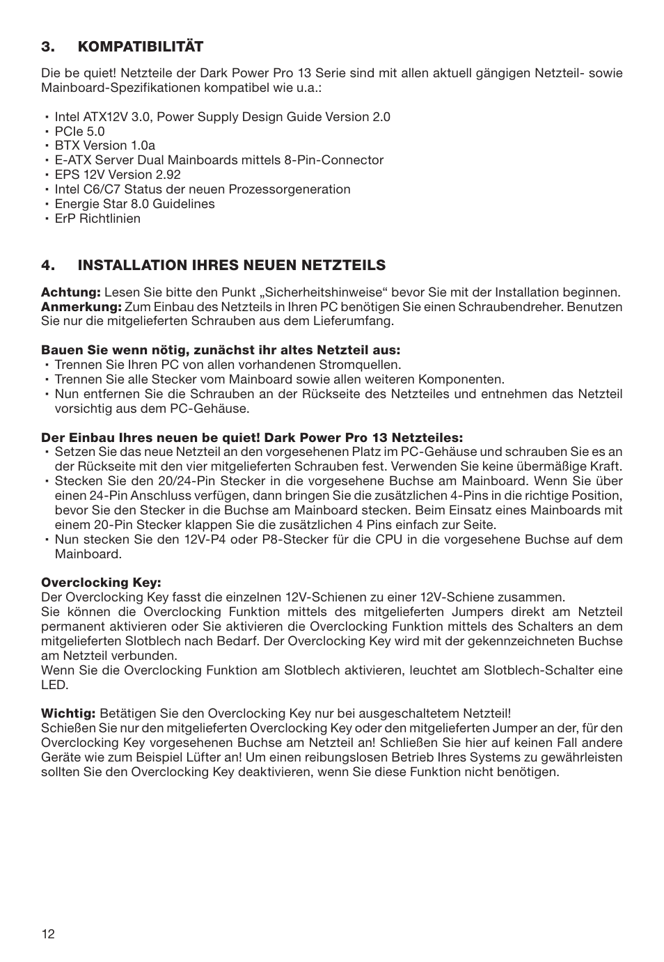 be quiet! 1600W Dark Power Pro 13 80 PLUS Titanium Power Supply User Manual | Page 12 / 48
