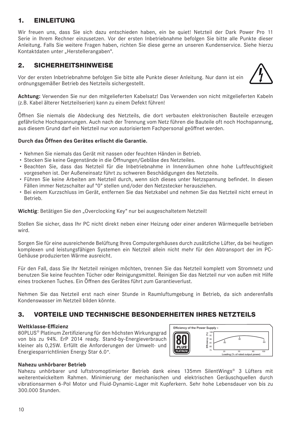 Einleitung, Sicherheitshinweise | be quiet! Dark Power Pro 11 650W 80 Plus Platinum Modular Power Supply User Manual | Page 10 / 48