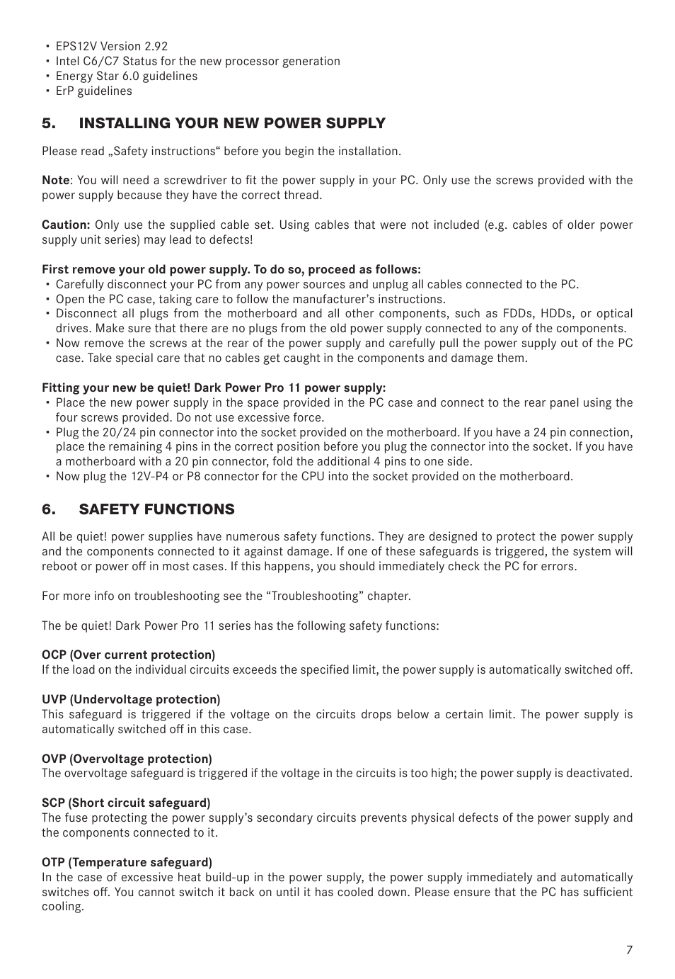 be quiet! Dark Power Pro 11 650W 80 Plus Platinum Modular Power Supply User Manual | Page 7 / 48