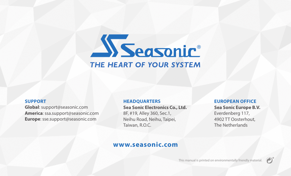 SeaSonic Electronics GX-1000W 80-PLUS Gold PCIE5 Modular Power Supply User Manual | Page 96 / 96