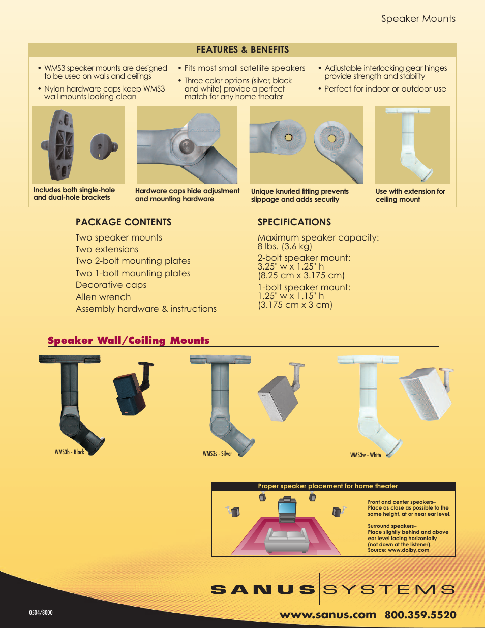 SANUS WMS3B Wall/Ceiling Mount Bracket for Satellite Speakers (Pair, Black) User Manual | Page 2 / 2