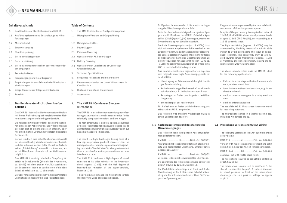 Kmr 81 i | Neumann KMR 81 i MT Shotgun Microphone User Manual | Page 2 / 9