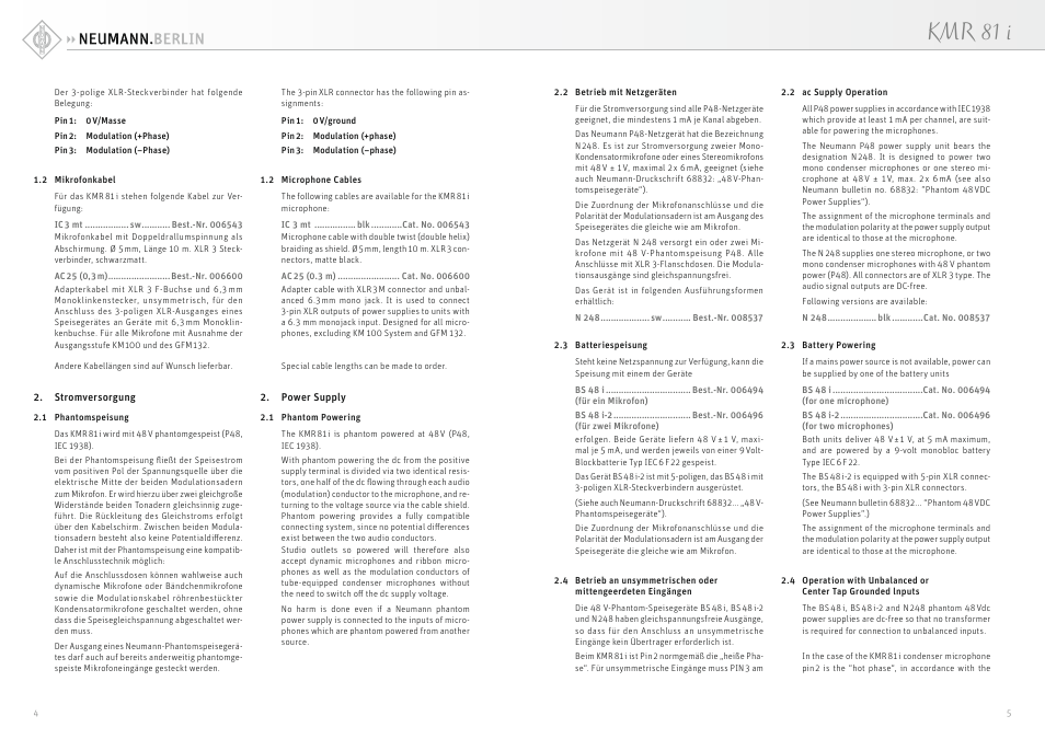 Kmr 81 i | Neumann KMR 81 i MT Shotgun Microphone User Manual | Page 3 / 9