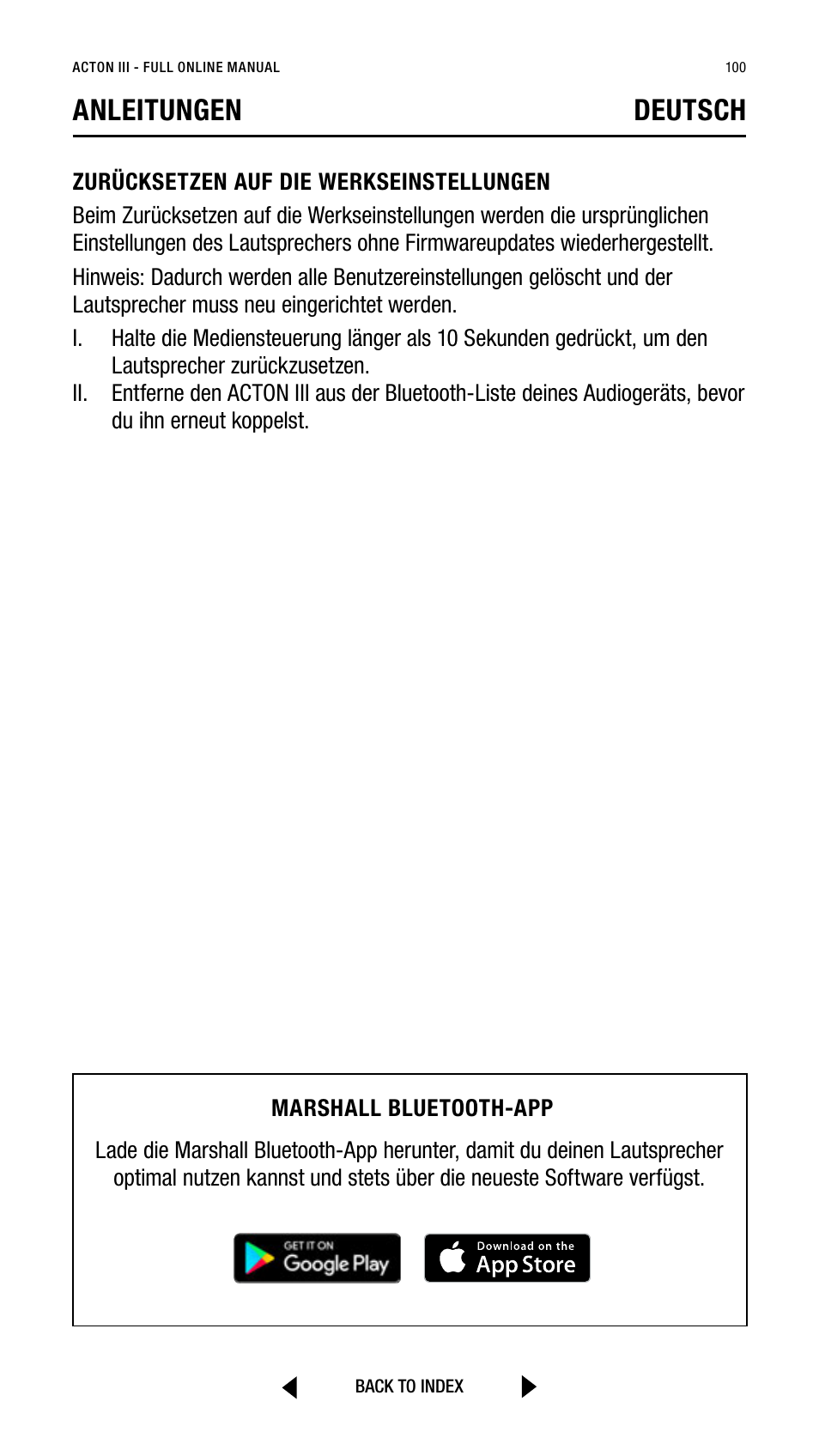 Anleitungen deutsch | Marshall Acton III Bluetooth Speaker System (Black) User Manual | Page 100 / 304