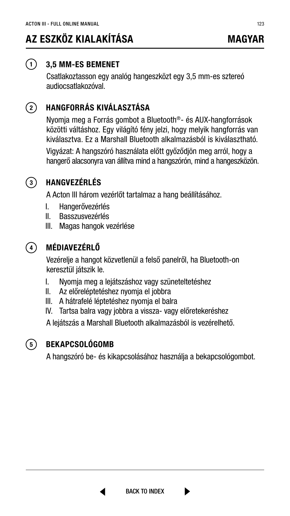 Az eszköz kialakítása magyar | Marshall Acton III Bluetooth Speaker System (Black) User Manual | Page 123 / 304