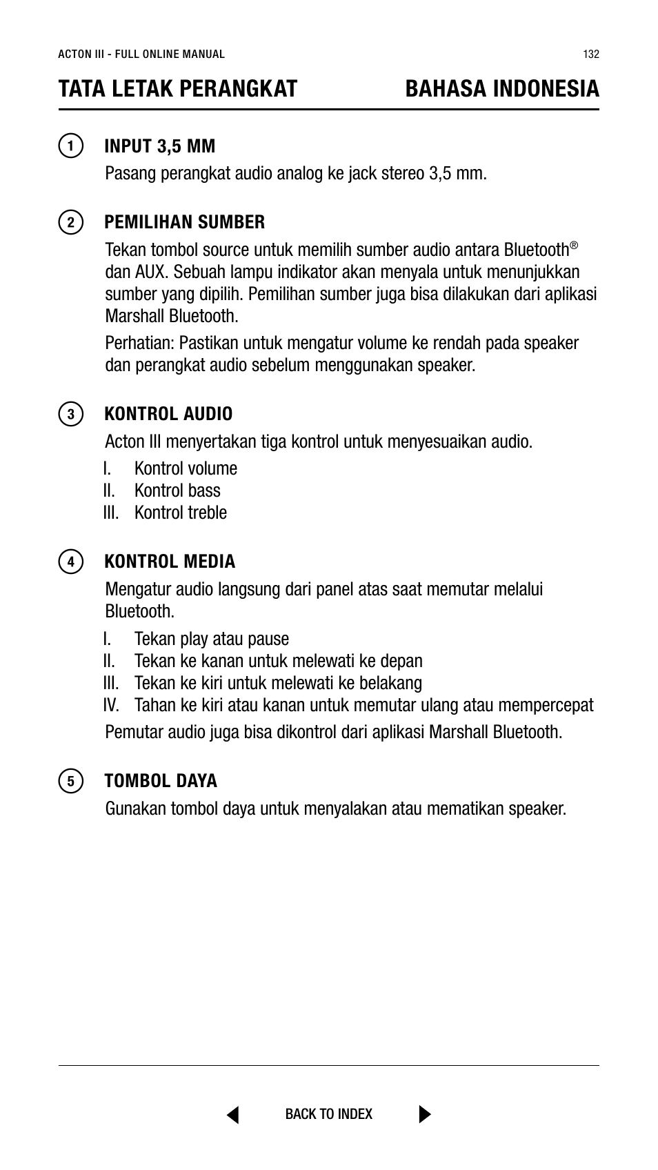 Tata letak perangkat bahasa indonesia | Marshall Acton III Bluetooth Speaker System (Black) User Manual | Page 132 / 304