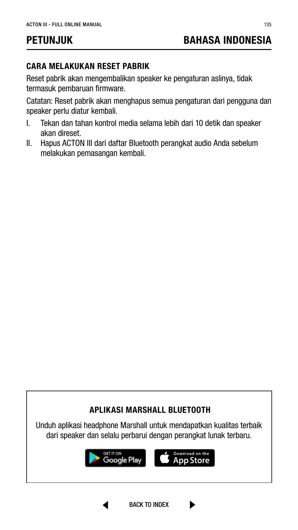 Petunjuk bahasa indonesia | Marshall Acton III Bluetooth Speaker System (Black) User Manual | Page 135 / 304