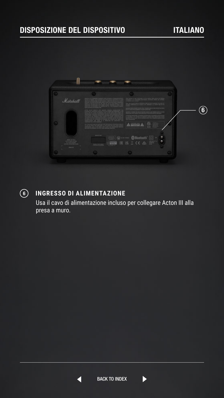 Disposizione del dispositivo italiano | Marshall Acton III Bluetooth Speaker System (Black) User Manual | Page 141 / 304