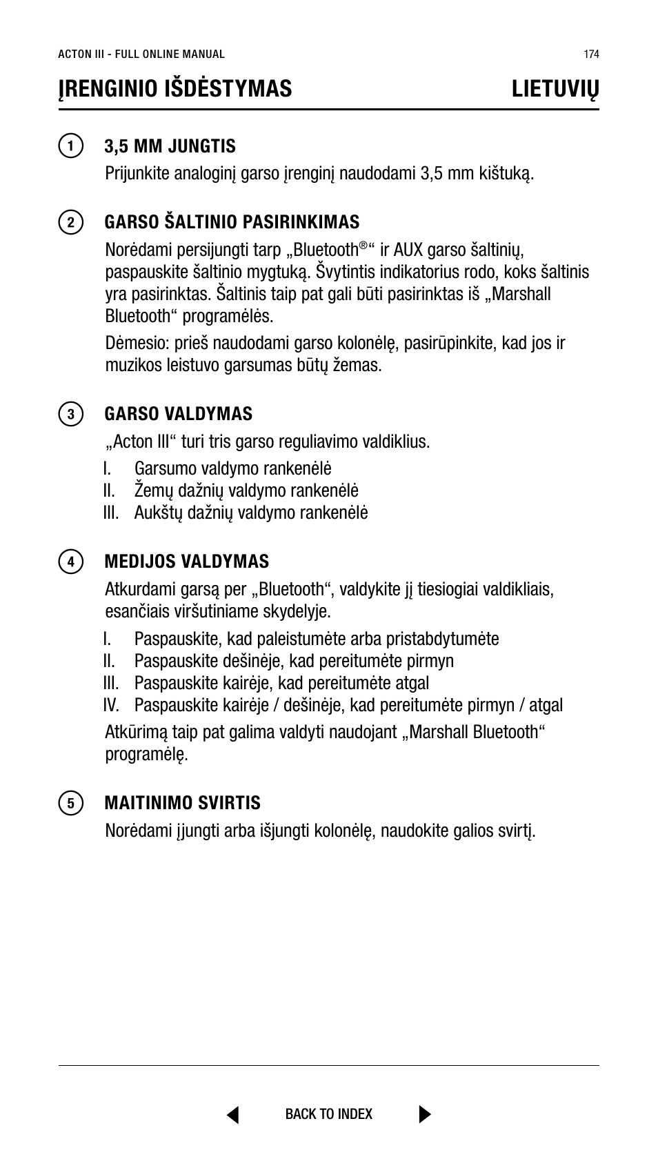 Įrenginio išdėstymas lietuvių | Marshall Acton III Bluetooth Speaker System (Black) User Manual | Page 174 / 304