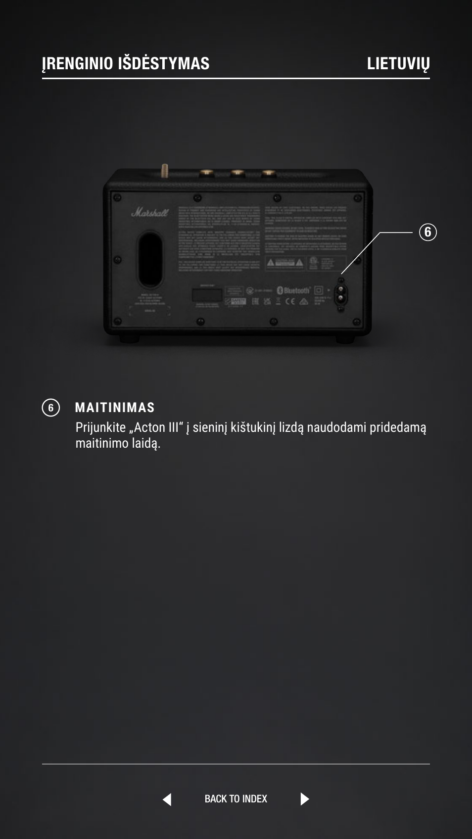 Įrenginio išdėstymas lietuvių | Marshall Acton III Bluetooth Speaker System (Black) User Manual | Page 175 / 304