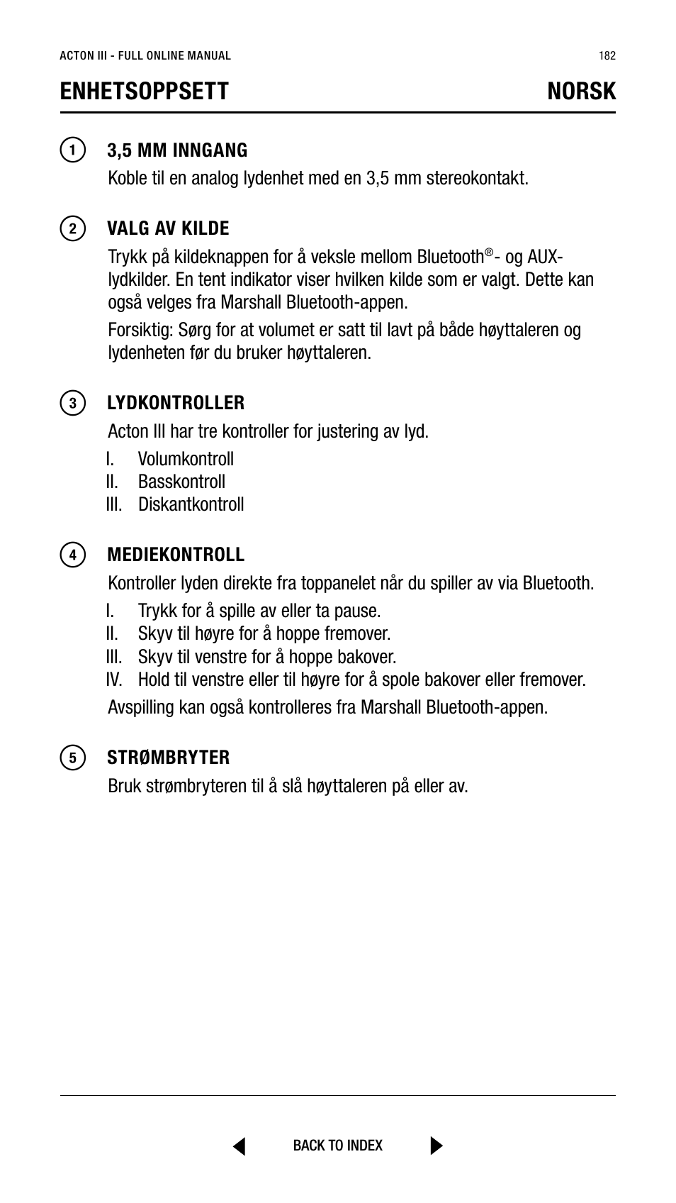 Enhetsoppsett norsk | Marshall Acton III Bluetooth Speaker System (Black) User Manual | Page 182 / 304