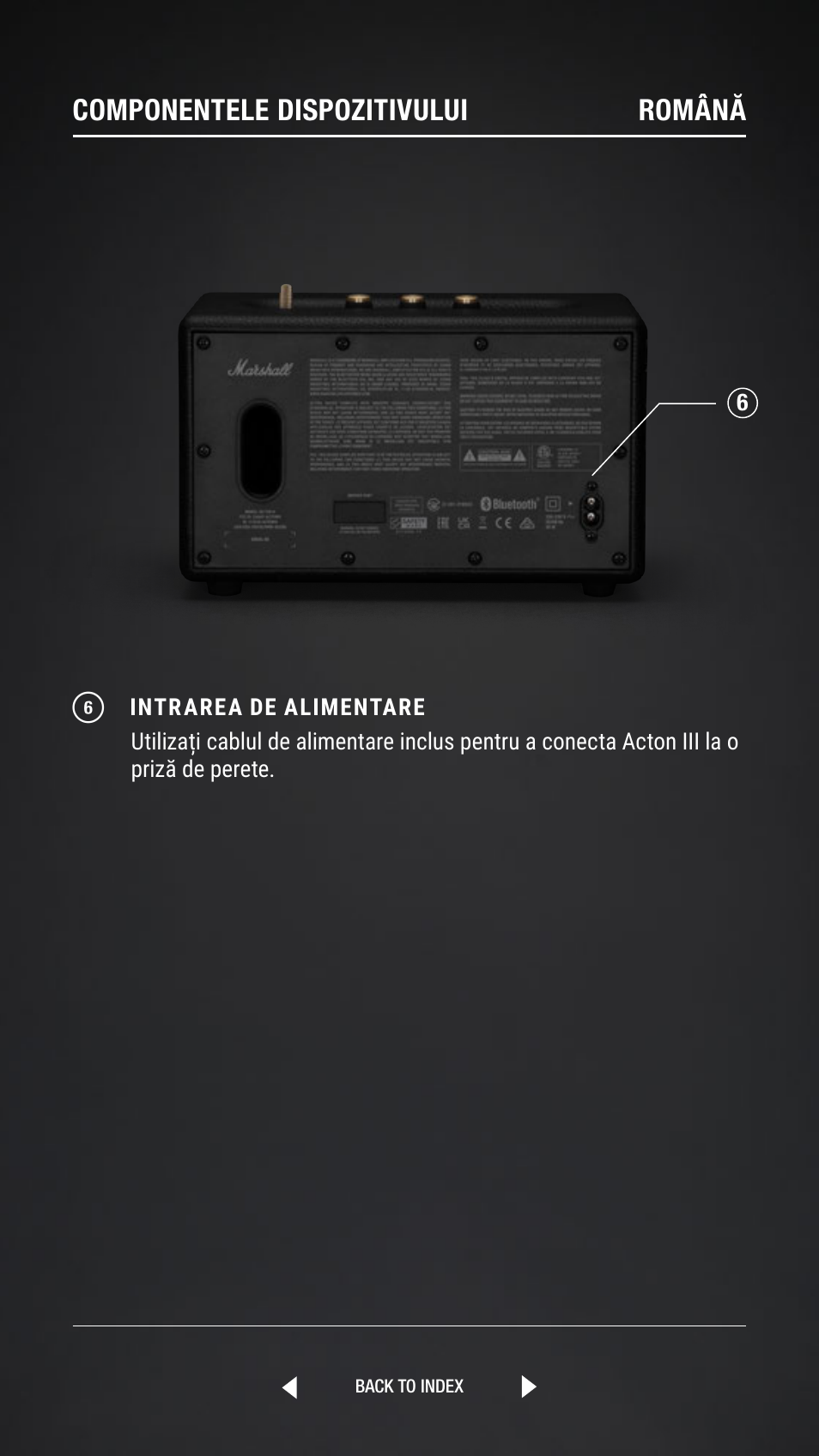 Componentele dispozitivului română | Marshall Acton III Bluetooth Speaker System (Black) User Manual | Page 208 / 304