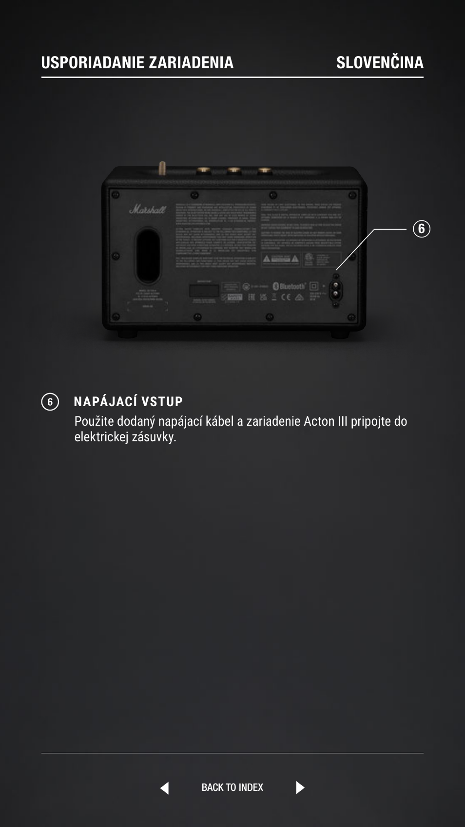 Usporiadanie zariadenia slovenčina | Marshall Acton III Bluetooth Speaker System (Black) User Manual | Page 233 / 304