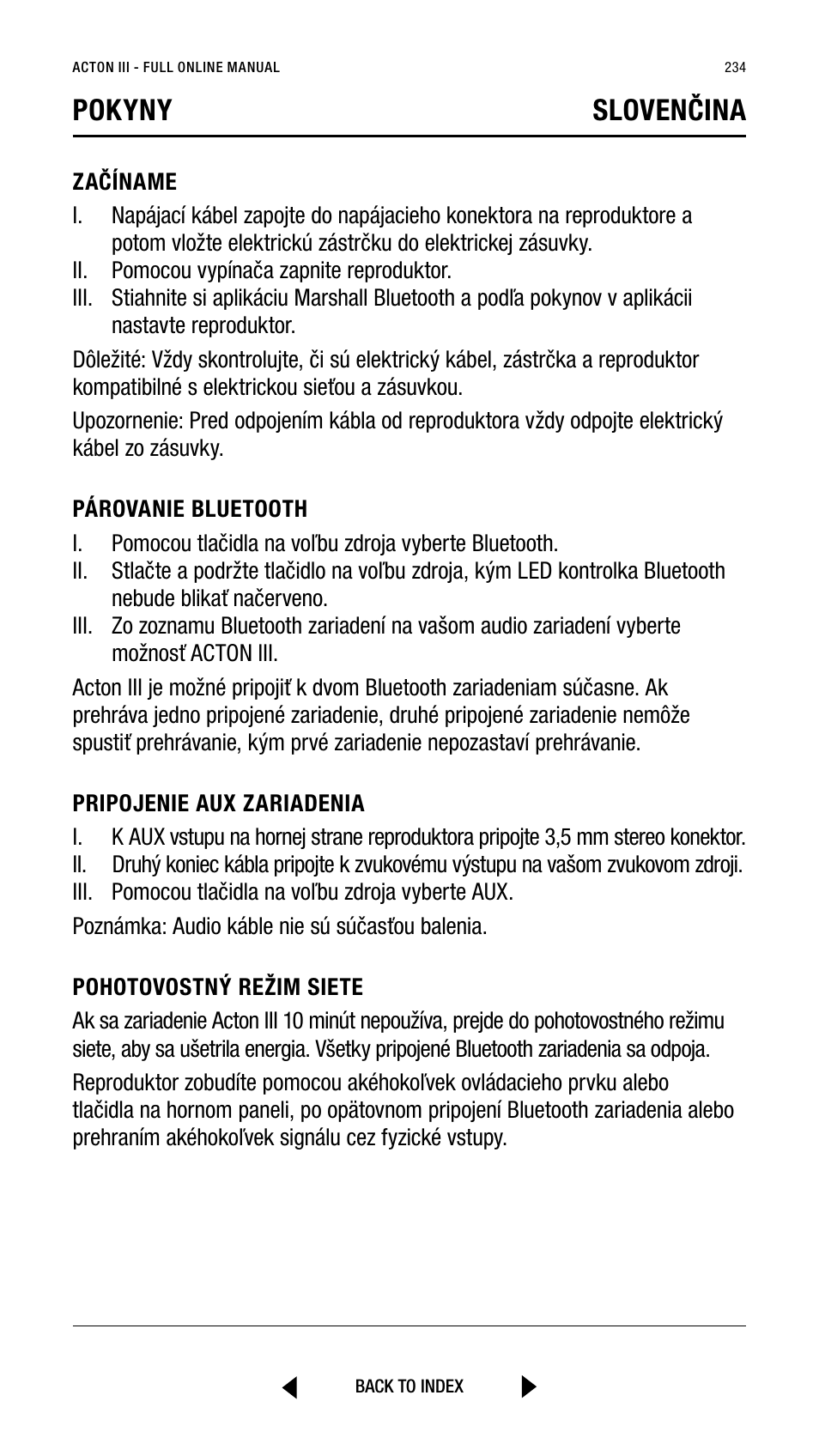 Pokyny slovenčina | Marshall Acton III Bluetooth Speaker System (Black) User Manual | Page 234 / 304