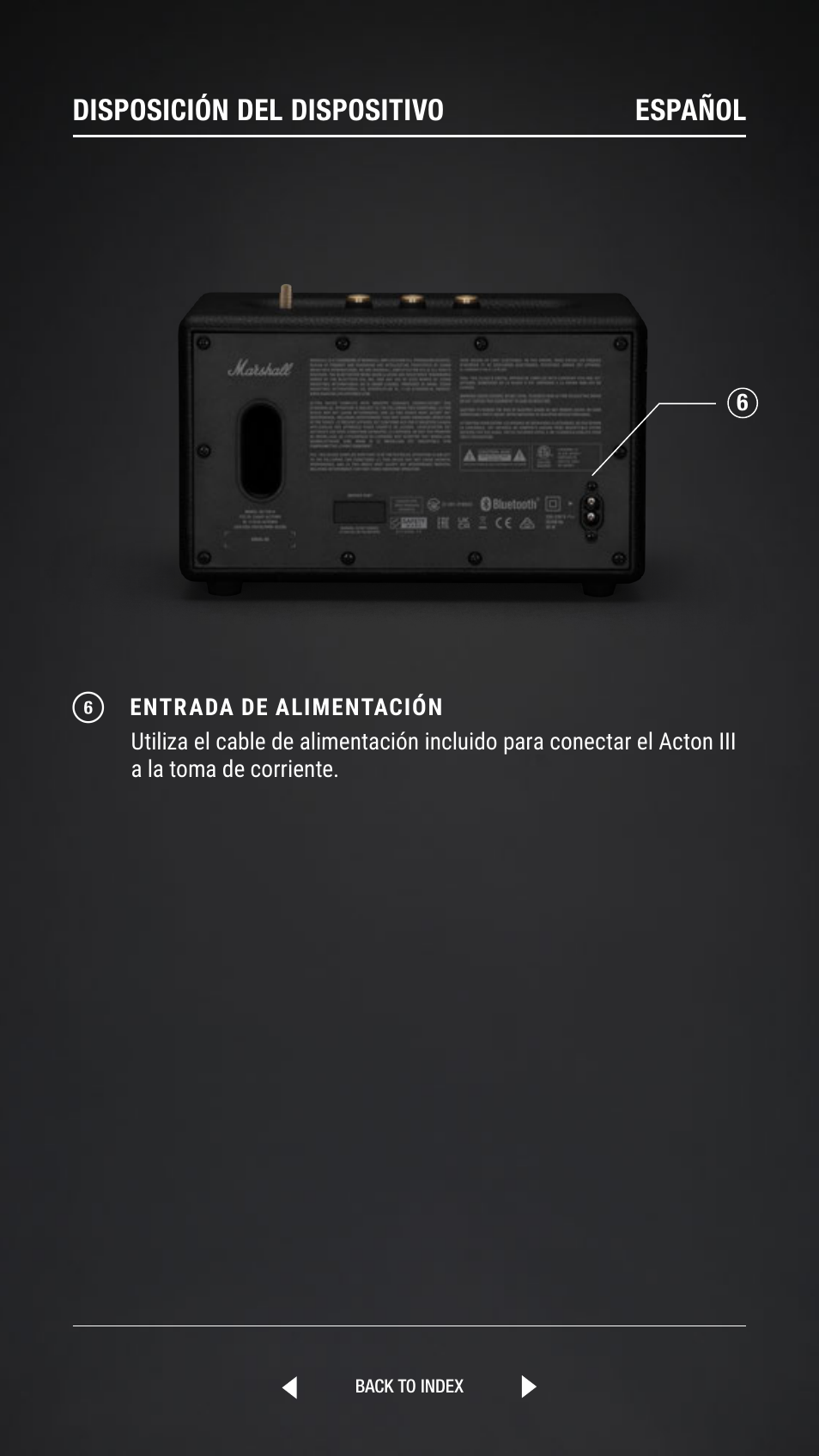 Disposición del dispositivo español | Marshall Acton III Bluetooth Speaker System (Black) User Manual | Page 249 / 304