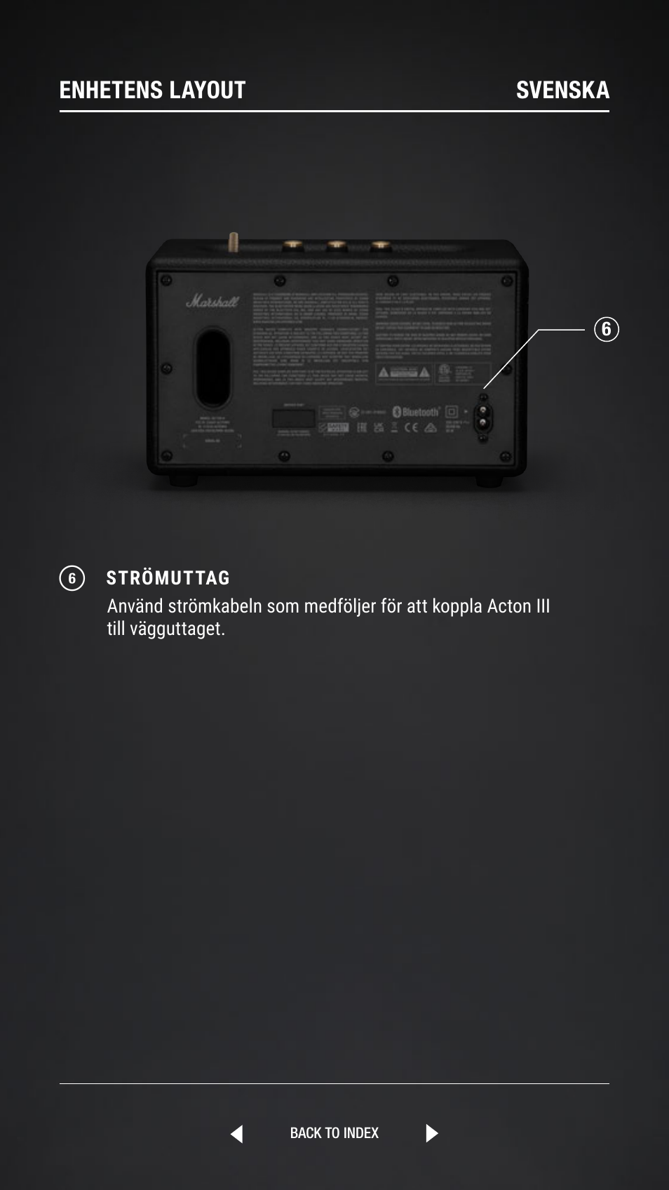 Enhetens layout svenska | Marshall Acton III Bluetooth Speaker System (Black) User Manual | Page 257 / 304