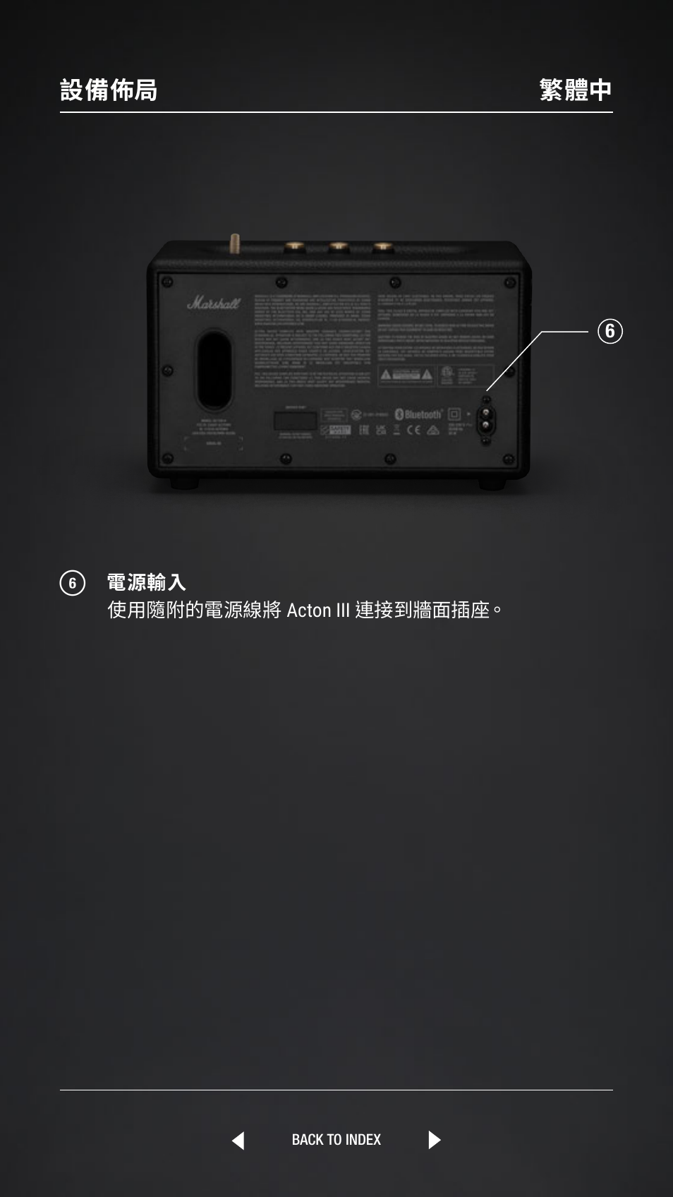 設備佈局 繁體中 | Marshall Acton III Bluetooth Speaker System (Black) User Manual | Page 265 / 304