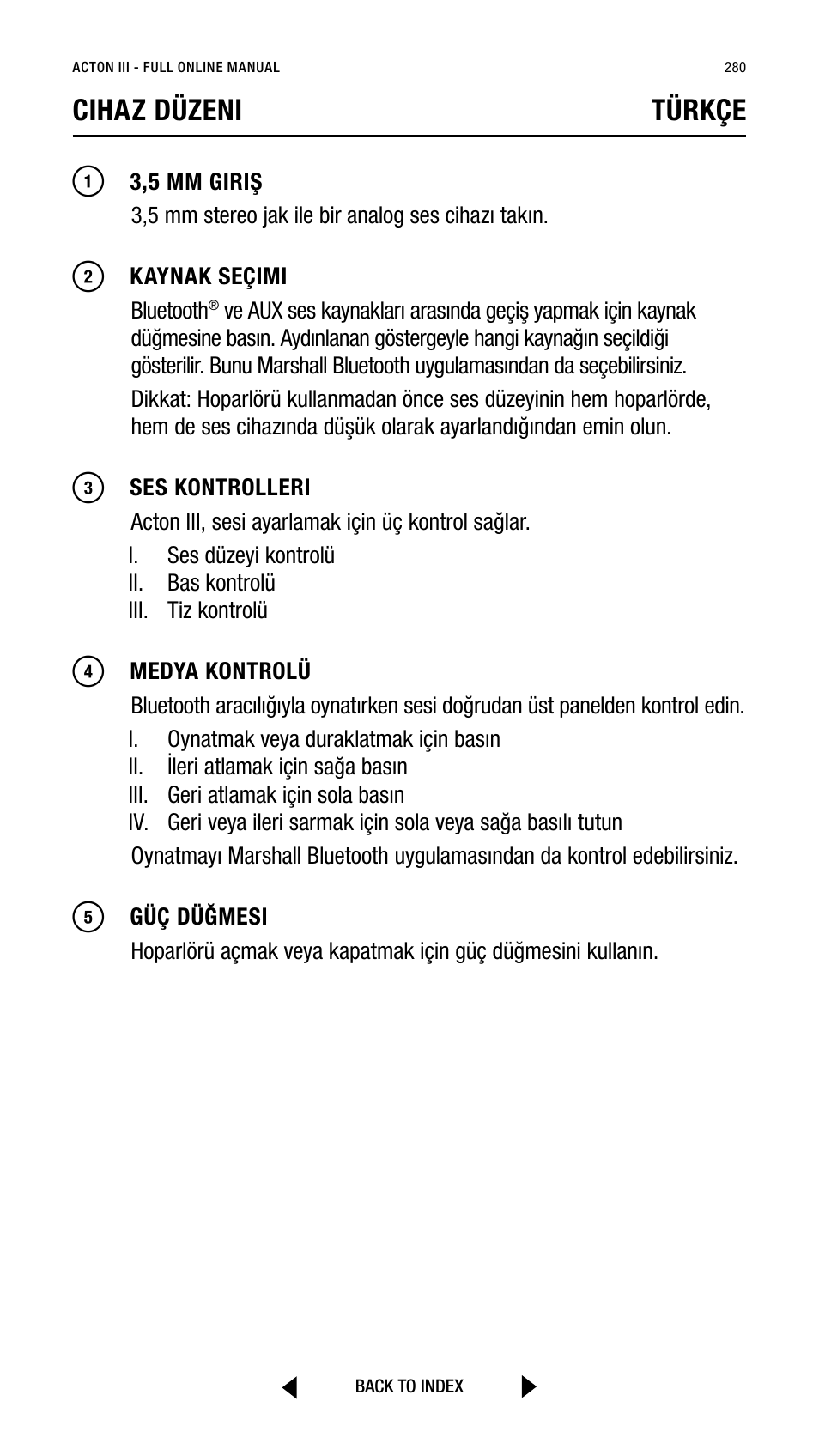 Cihaz düzeni türkçe | Marshall Acton III Bluetooth Speaker System (Black) User Manual | Page 280 / 304