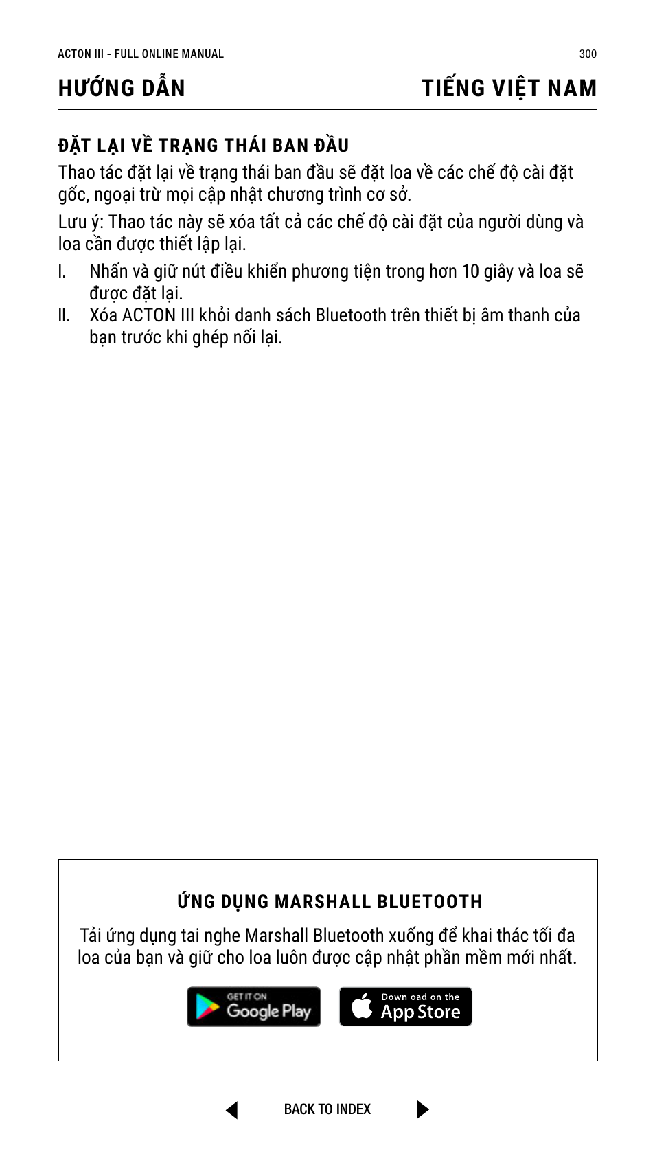 Hướng dẫn tiếng việt nam | Marshall Acton III Bluetooth Speaker System (Black) User Manual | Page 300 / 304