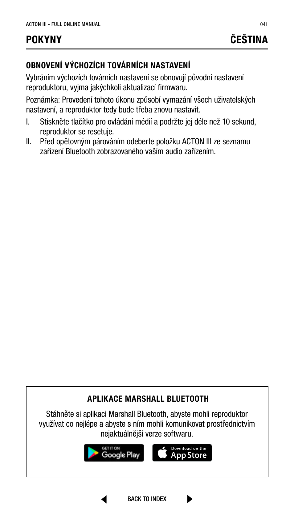Pokyny čeština | Marshall Acton III Bluetooth Speaker System (Black) User Manual | Page 41 / 304
