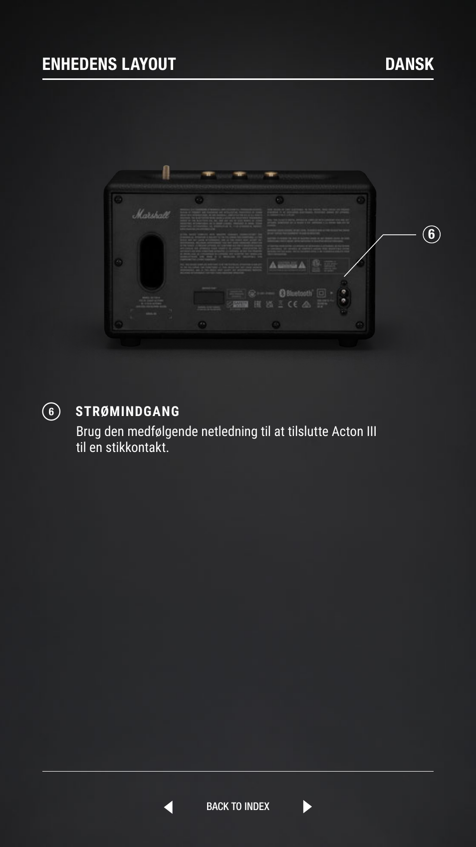 Enhedens layout dansk | Marshall Acton III Bluetooth Speaker System (Black) User Manual | Page 48 / 304