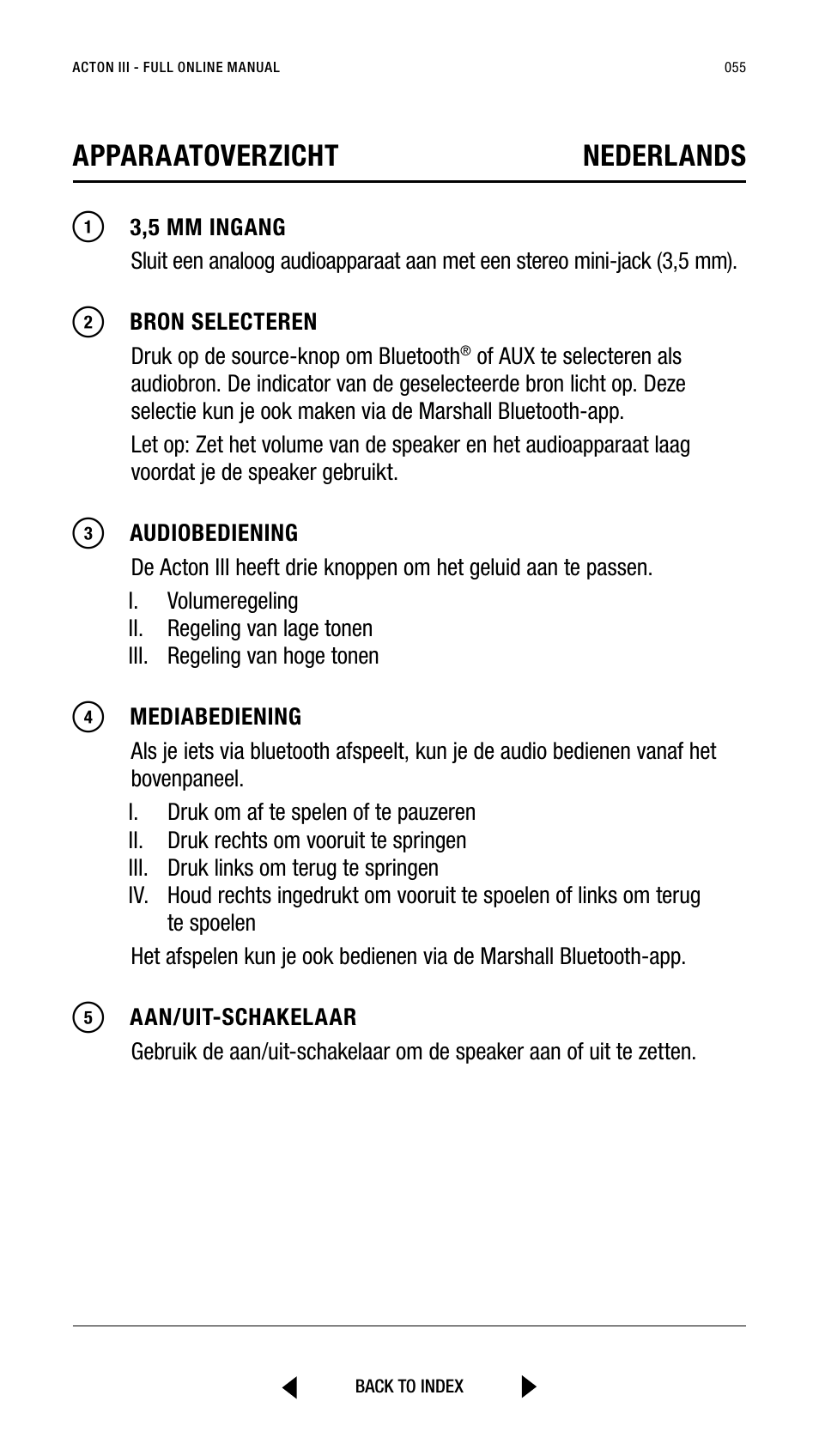 Apparaatoverzicht nederlands | Marshall Acton III Bluetooth Speaker System (Black) User Manual | Page 55 / 304