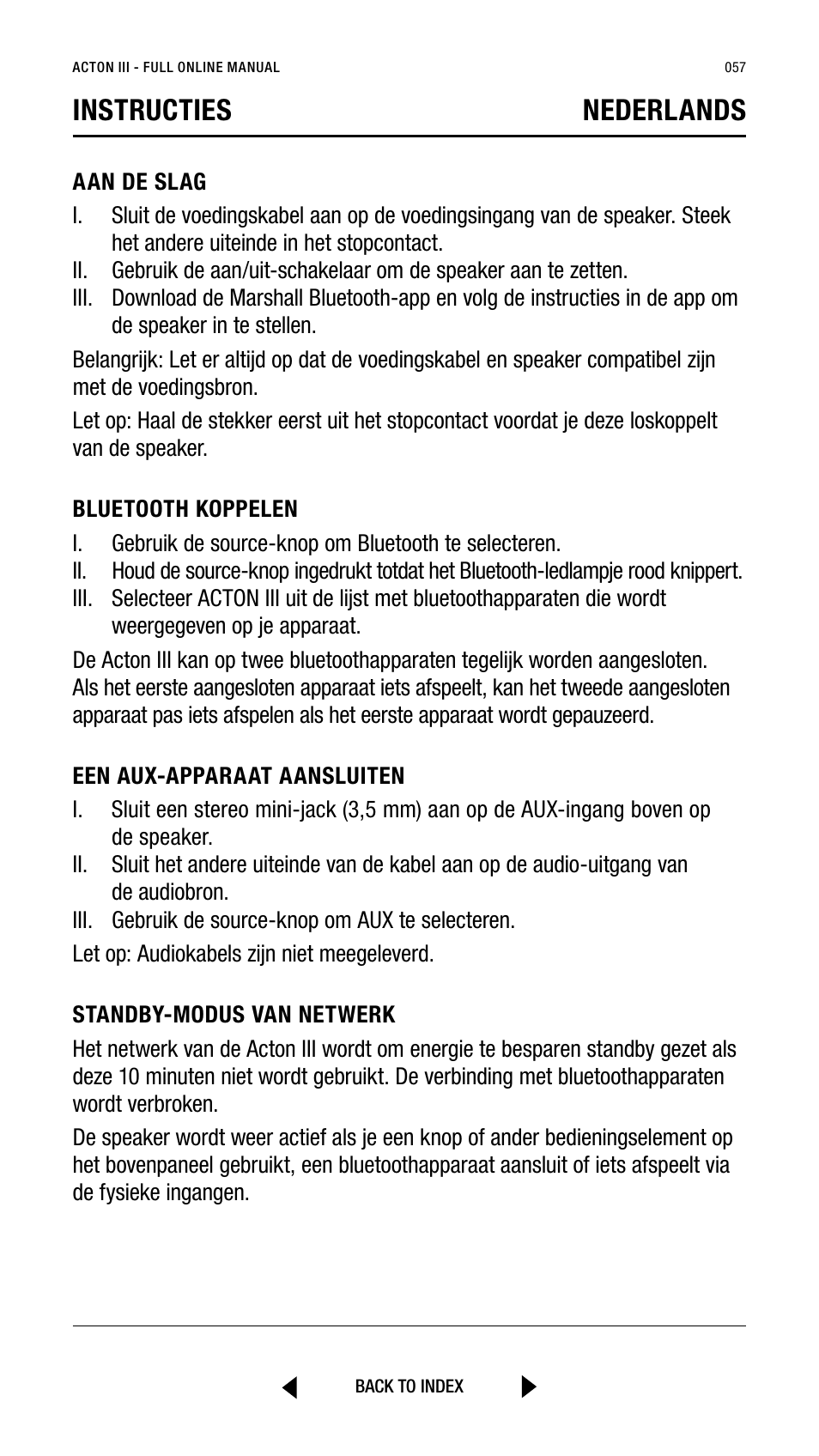 Instructies nederlands | Marshall Acton III Bluetooth Speaker System (Black) User Manual | Page 57 / 304